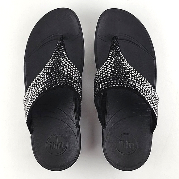 Fitflop Women's Lulu Black Popstud Toe-Post Shiny Metal Studs Sandals Size 7 - Picture 7 of 16